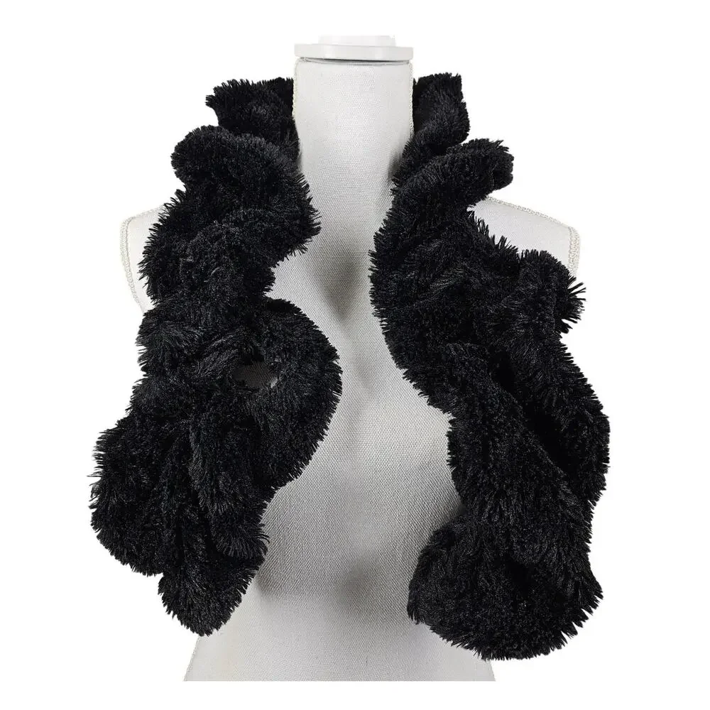 BLACK UNISEX FLUFFY FAUX FUR WINTER SCARF – PLUSH TEXTURE – SOFT & WARM